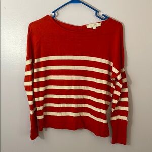 LOFT Red and White Crew Neck Sweater Nautical Stripes